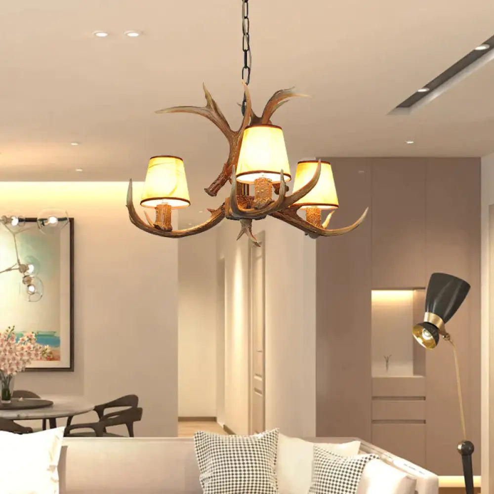 Cone Resin Pendant Lighting Traditional 3/5/6 - Bulb Living Room Chandelier Light With Deer Antler