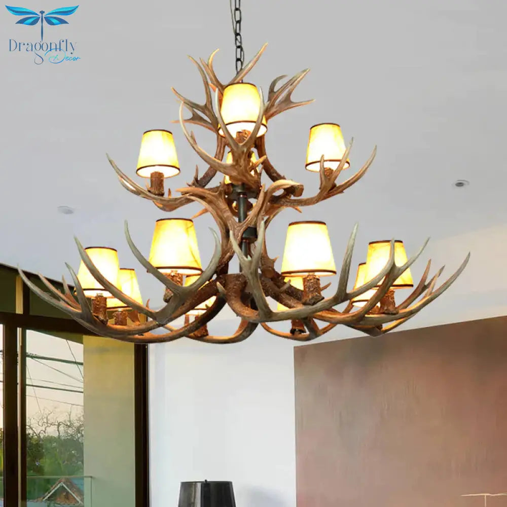Cone Resin Pendant Lighting Traditional 3/5/6 - Bulb Living Room Chandelier Light With Deer Antler