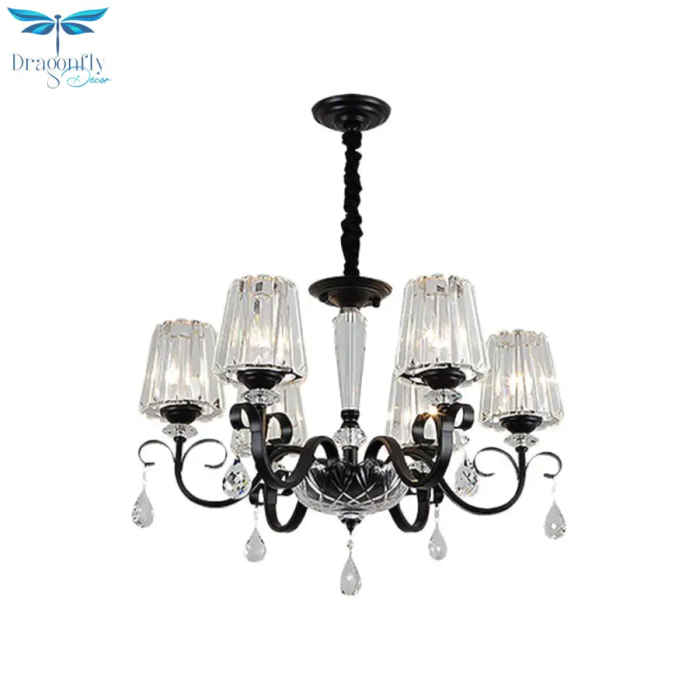 Cone Shade Hotel Ceiling Chandelier Retro Prismatic Crystal 3/6 - Light Black Drop Pendant With