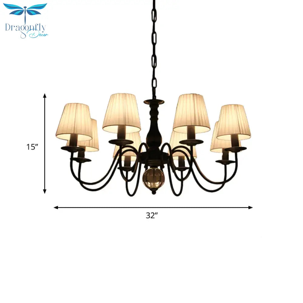 Conical Living Room Pendant Chandelier Traditional Fabric 3/5/6 Lights White Hanging Fixture