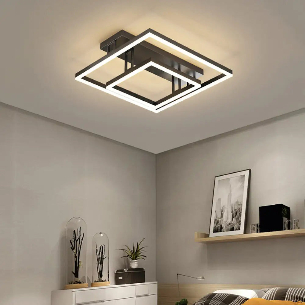Contemporary Acrylic Bedroom Ceiling Mount Light Fixture - Geometric Semi Flush Gold / White Square