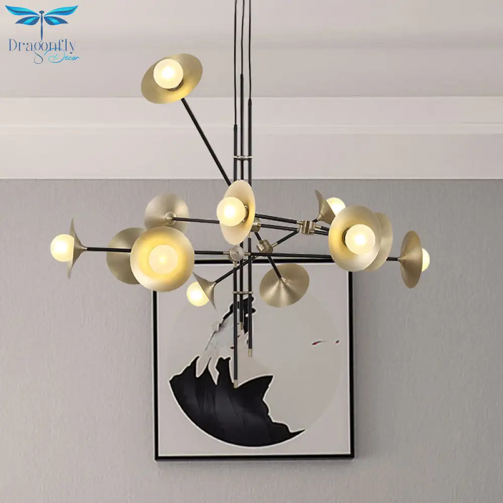 Contemporary Brass 3/6/12 - Light Flared Shade Hanging Metal Suspension Chandelier Lamp Pendant
