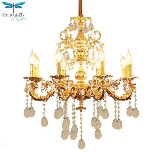 Contemporary Candle Chandelier Lamp Crystal 6/8 Lights Bedroom Pendant Light Fixture In Gold