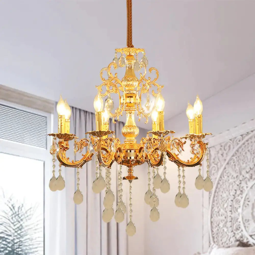 Contemporary Candle Chandelier Lamp Crystal 6/8 Lights Bedroom Pendant Light Fixture In Gold 8 /