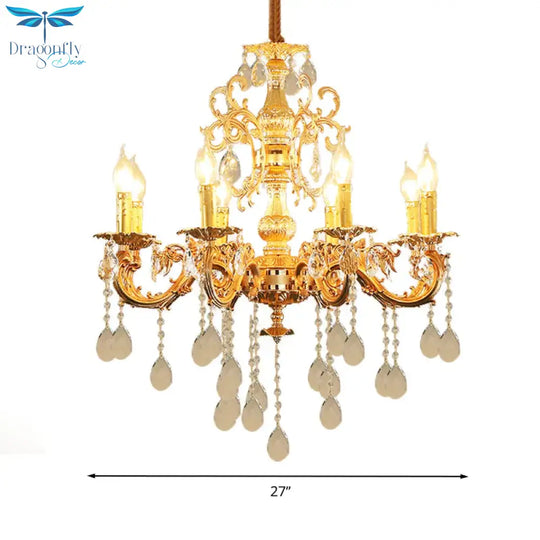Contemporary Candle Chandelier Lamp Crystal 6/8 Lights Bedroom Pendant Light Fixture In Gold