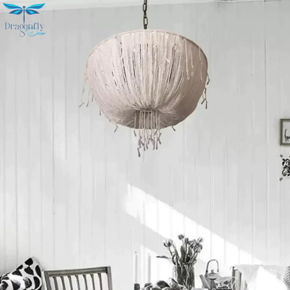 Contemporary Dome Hanging Chandelier Crystal 3 Bulbs Suspension Light In White For Dining Room