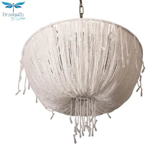 Contemporary Dome Hanging Chandelier Crystal 3 Bulbs Suspension Light In White For Dining Room