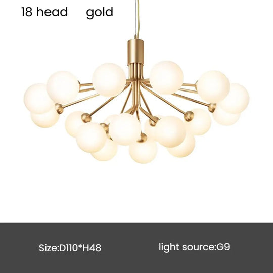 Contemporary Glass Ball Chandelier - Modern Lighting For Living Room And Nordic Decoration 18 Head