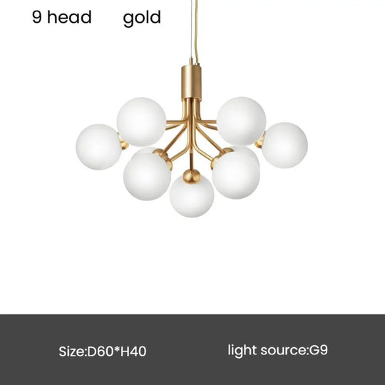 Contemporary Glass Ball Chandelier - Modern Lighting For Living Room And Nordic Decoration 9 Head