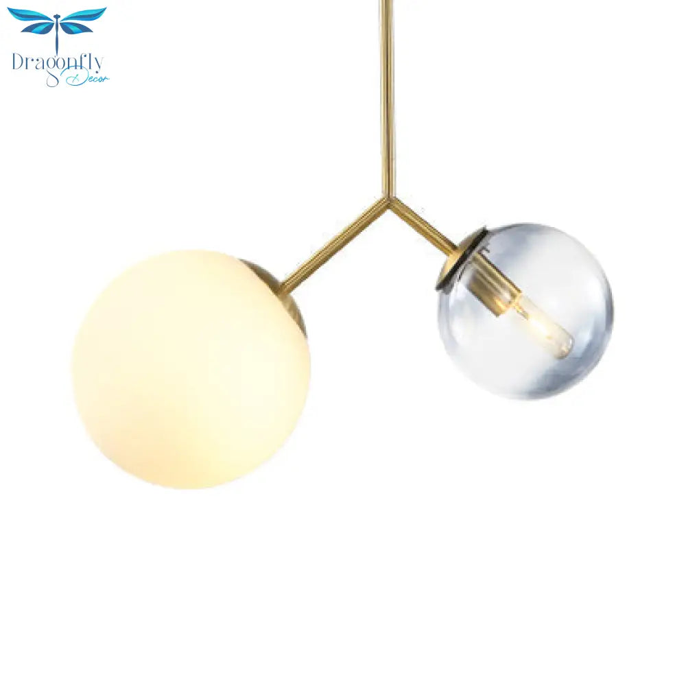 Contemporary Gold 2 - Light Glass Sphere Shade Pendant Chandelier Lamp For Bedroom And Bathroom