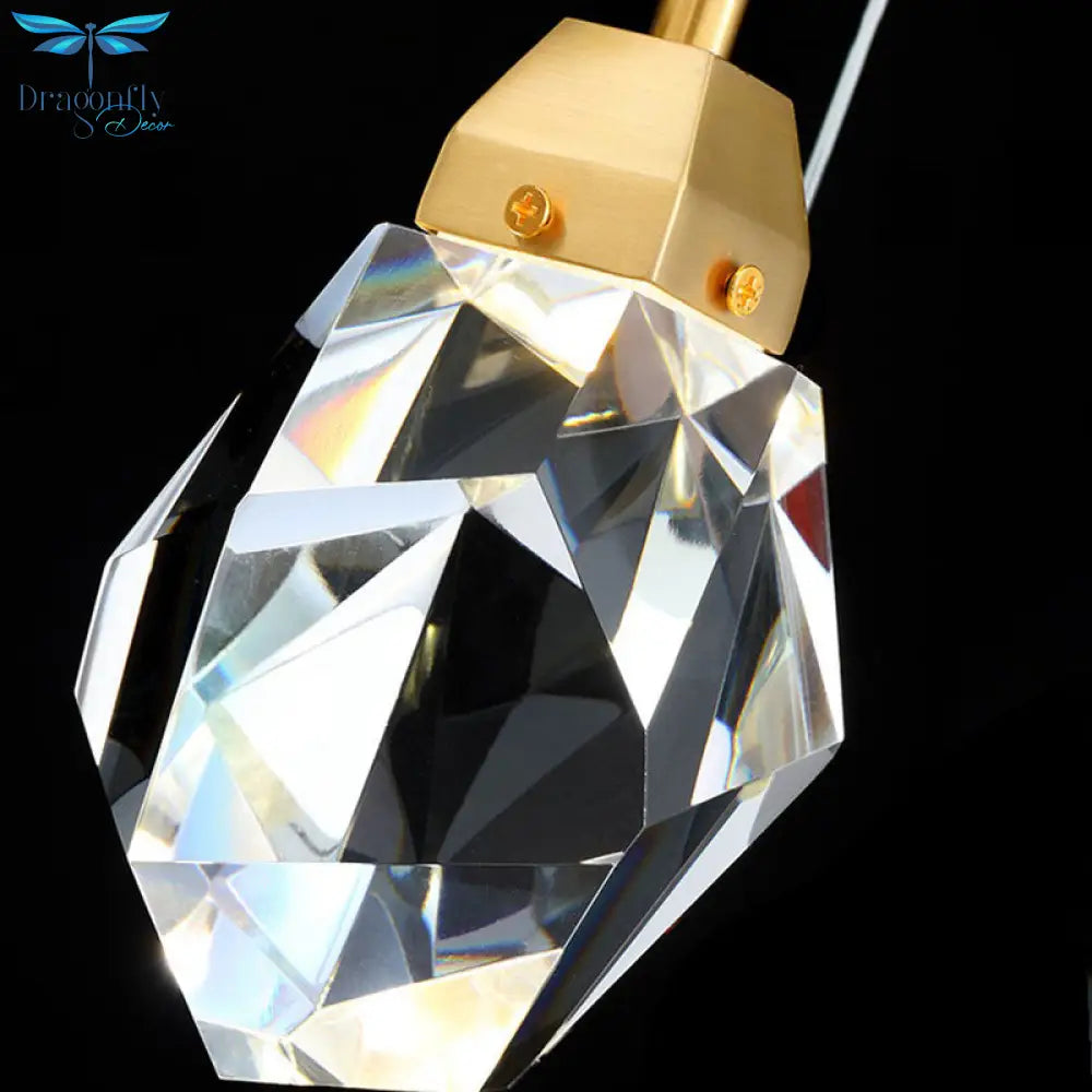Contemporary Gold Crystal Stone - Shaped Pendant Light Fixture With Down Lighting For A Modern Touch