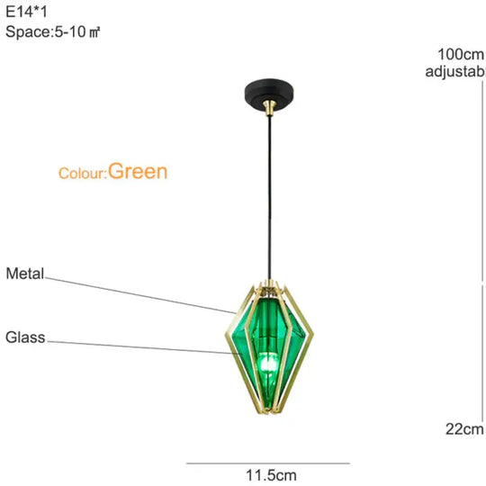 Contemporary Multicolored Glass Pendant Lamp For Various Settings Green 11.5