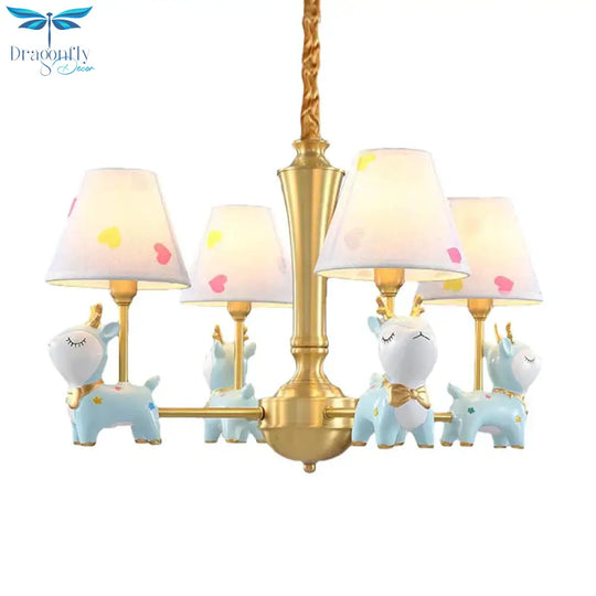 Contemporary Tapered Shade Hanging Light Fixture With Deer Metal Chandelier For Living Room