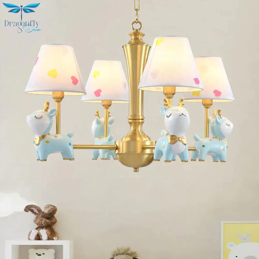 Contemporary Tapered Shade Hanging Light Fixture With Deer Metal Chandelier For Living Room