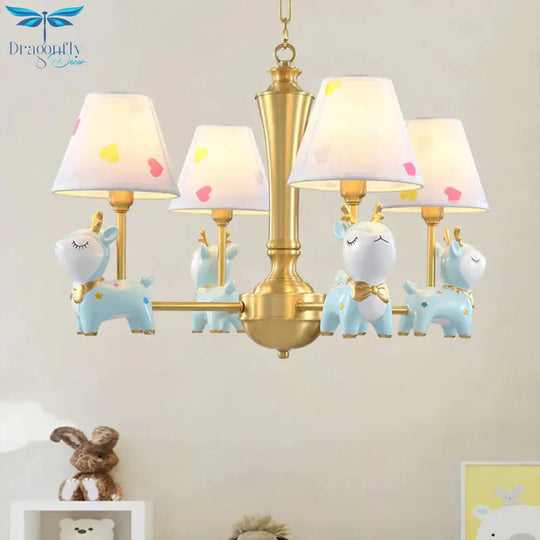 Contemporary Tapered Shade Hanging Light Fixture With Deer Metal Chandelier For Living Room