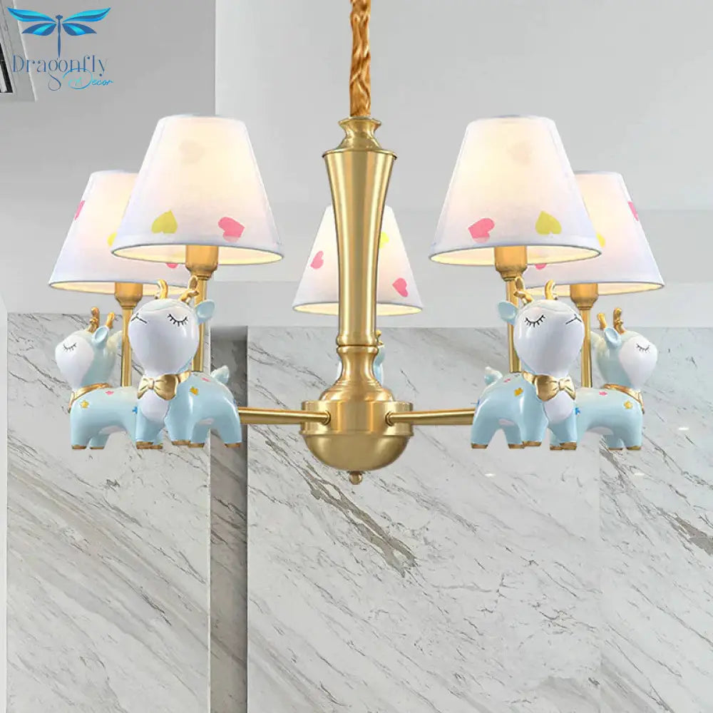 Contemporary Tapered Shade Hanging Light Fixture With Deer Metal Chandelier For Living Room