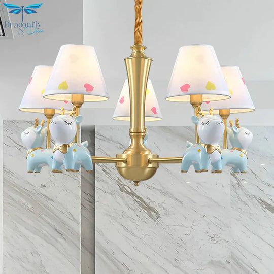 Contemporary Tapered Shade Hanging Light Fixture With Deer Metal Chandelier For Living Room