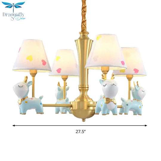 Contemporary Tapered Shade Hanging Light Fixture With Deer Metal Chandelier For Living Room
