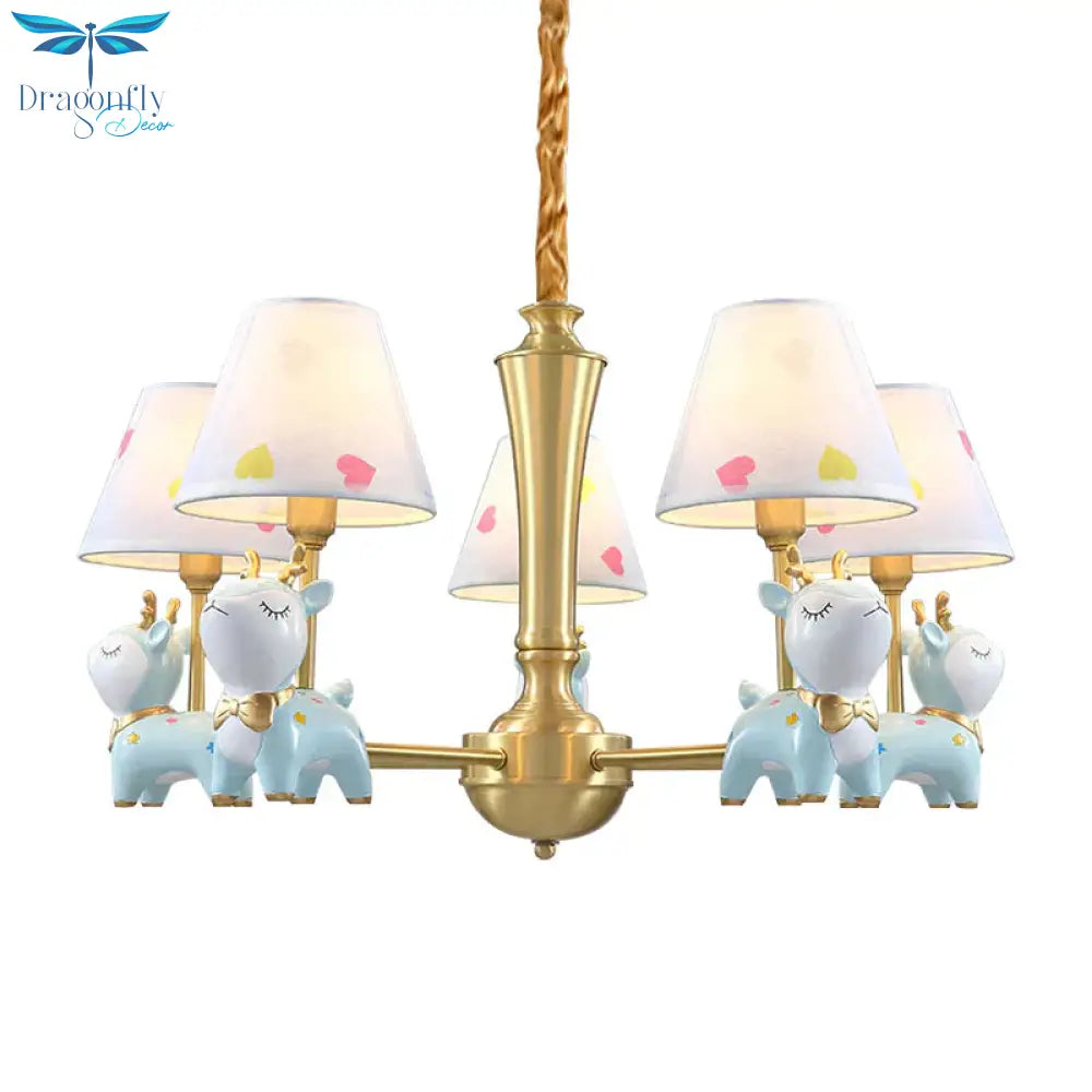 Contemporary Tapered Shade Hanging Light Fixture With Deer Metal Chandelier For Living Room