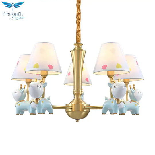 Contemporary Tapered Shade Hanging Light Fixture With Deer Metal Chandelier For Living Room