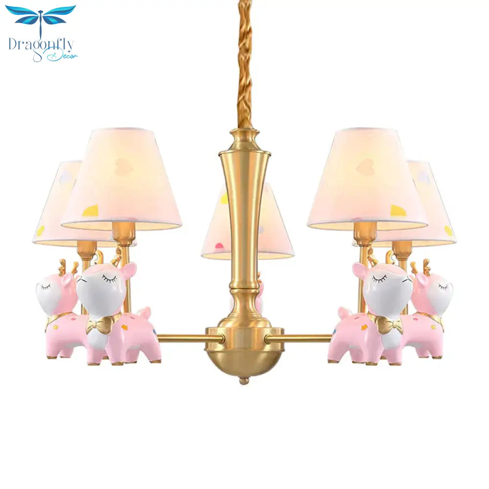 Contemporary Tapered Shade Hanging Light Fixture With Deer Metal Chandelier For Living Room