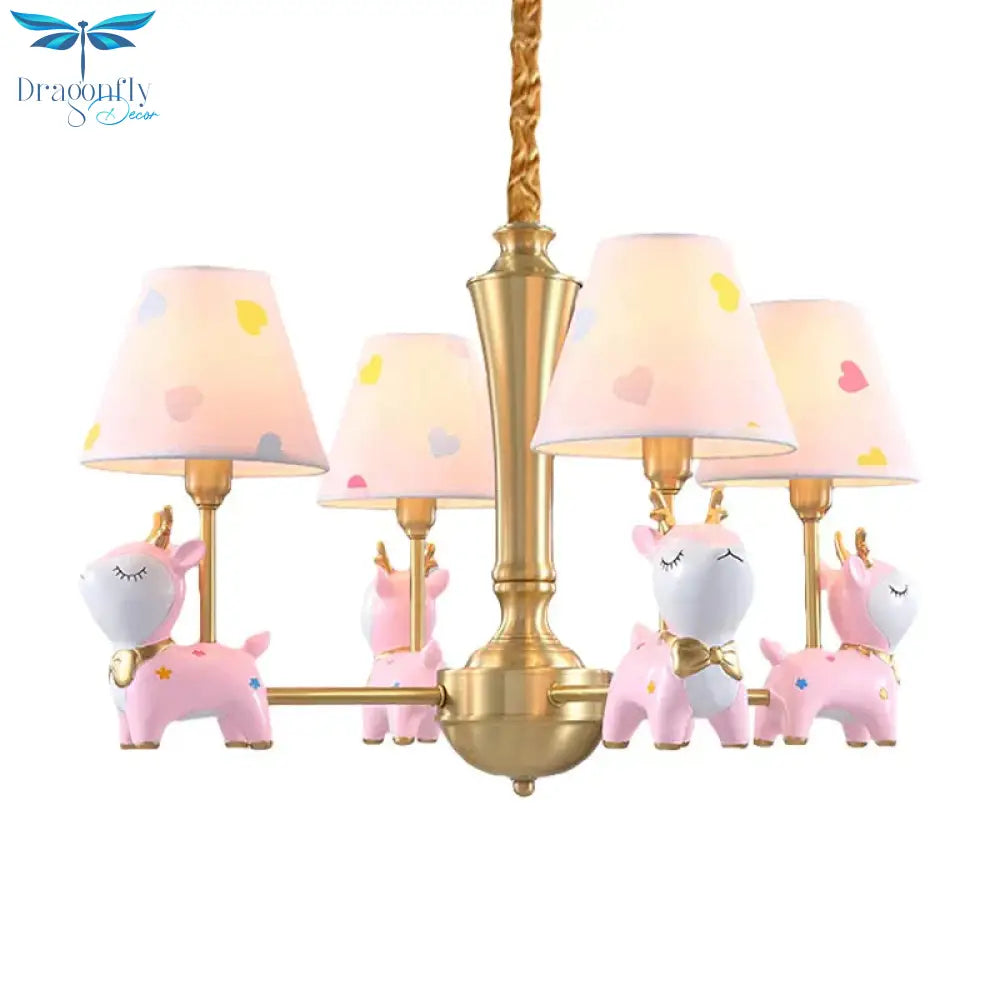 Contemporary Tapered Shade Hanging Light Fixture With Deer Metal Chandelier For Living Room