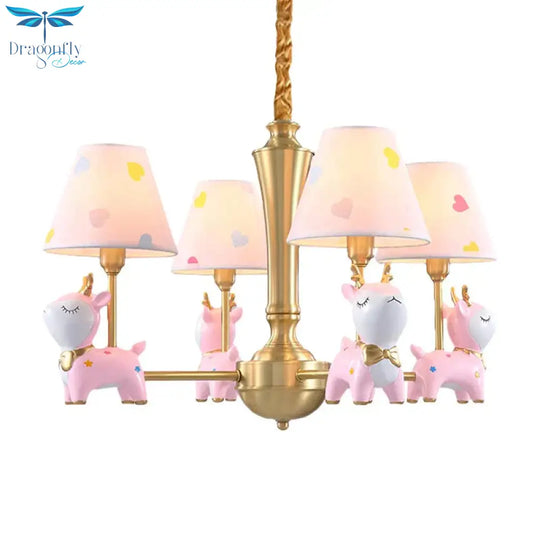 Contemporary Tapered Shade Hanging Light Fixture With Deer Metal Chandelier For Living Room