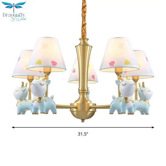 Contemporary Tapered Shade Hanging Light Fixture With Deer Metal Chandelier For Living Room