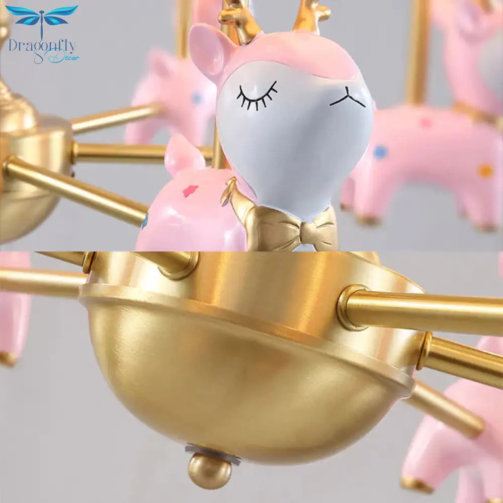 Contemporary Tapered Shade Hanging Light Fixture With Deer Metal Chandelier For Living Room