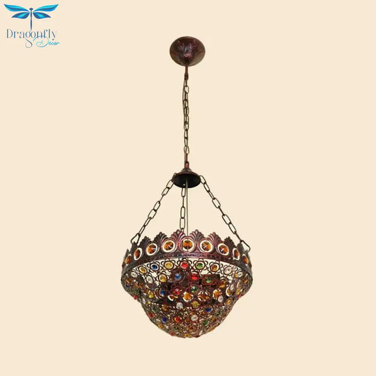 Copper Ceiling Chandelier Bowl 3 Bulbs Art Deco Down Lighting Pendant For Dining Room