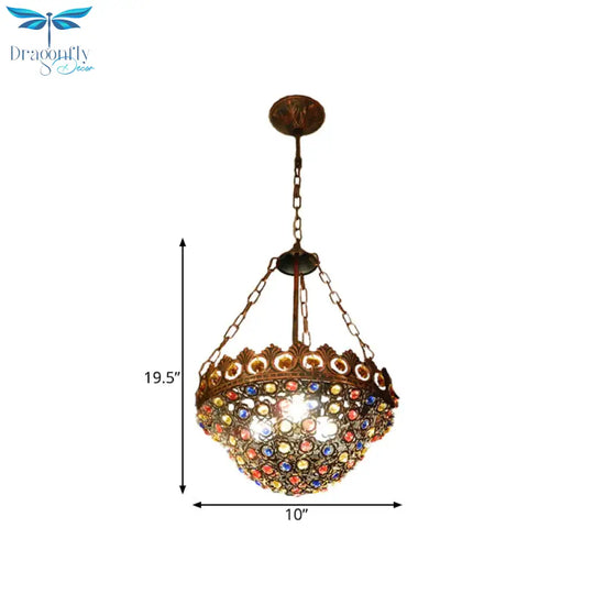 Copper Ceiling Chandelier Bowl 3 Bulbs Art Deco Down Lighting Pendant For Dining Room