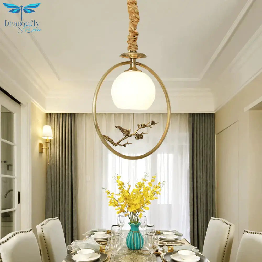 Copper Ceramic Bird Restaurant Chandelier Single Head Aisle Cloakroom Table Lamp Pendant