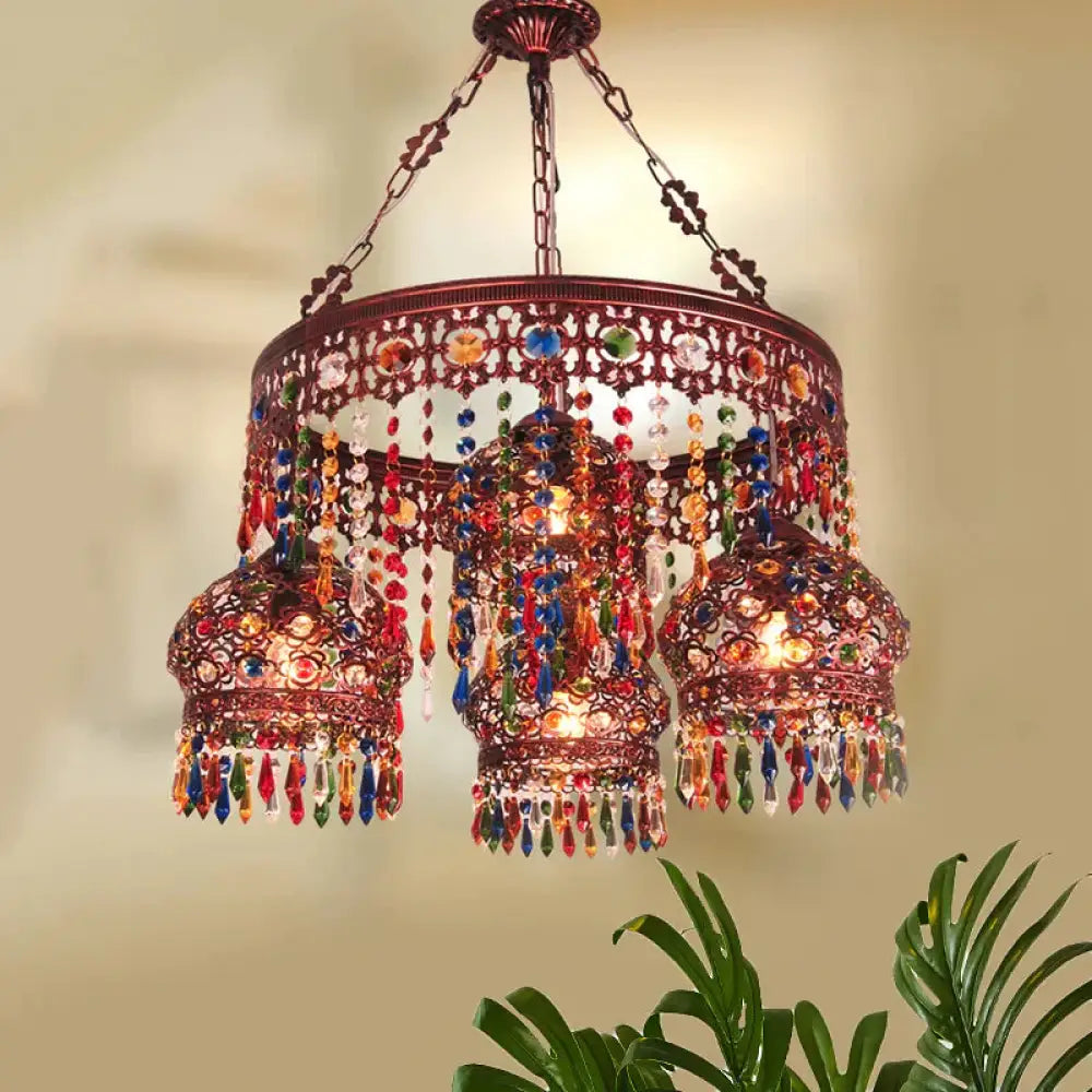 Copper Circular Chandelier Pendant Light Bohemian Metal 4 Heads Dining Room Ceiling Suspension Lamp