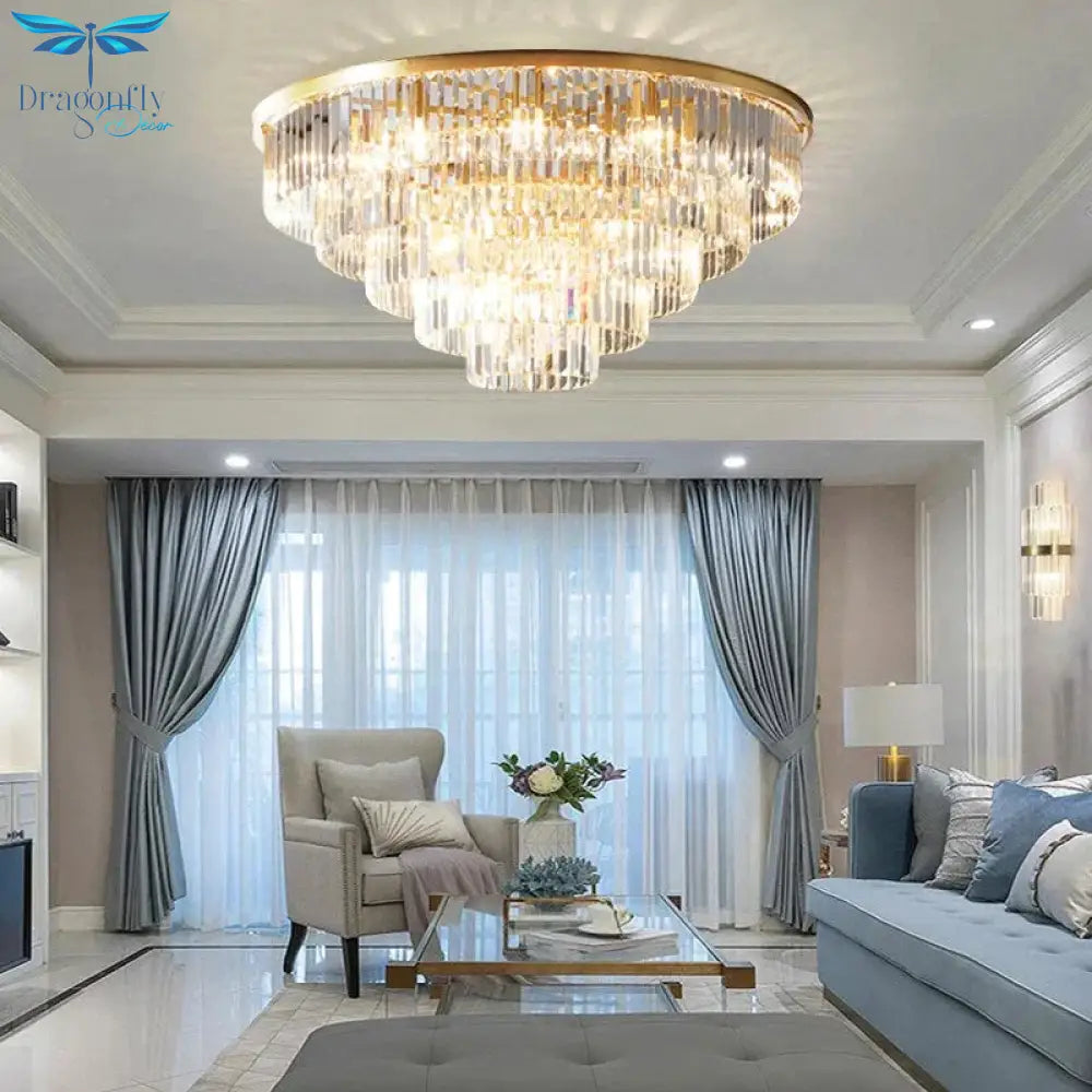 Copper Crystal Ceiling Lamp For Living Room Modern Led Lights Bedroom Home Fixture Lustres Pendant