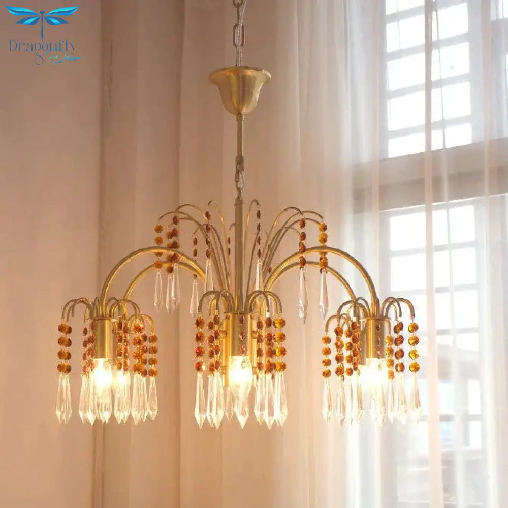 Copper Crystal Living Room Bedroom Study Chandelier Restaurant French Cafe Villa Model Lamp Pendant