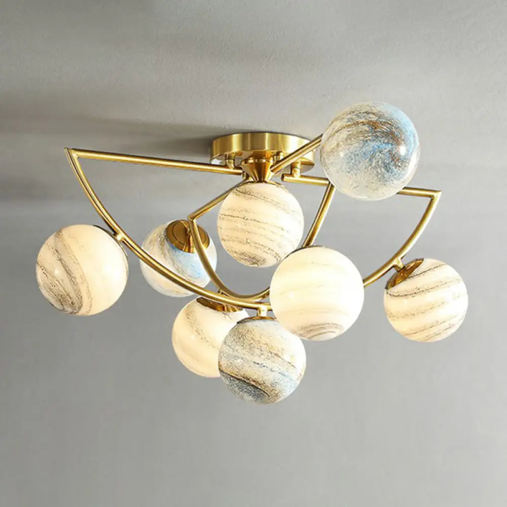 Cosmic Bedroom Glow: Gold Nordic Ombre Glass Semi - Flush Mount Chandelier With A Planet Design 8 /