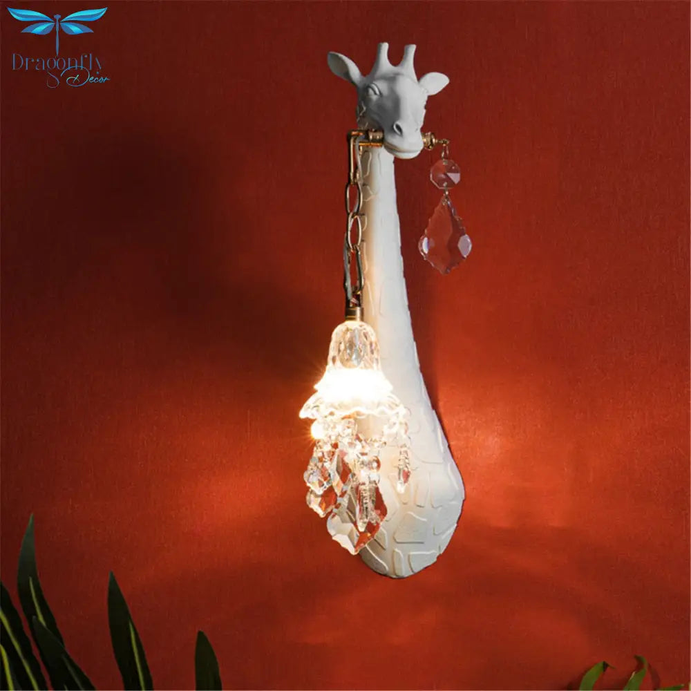 Cottagecore Decor Resin White Deer Glass Crystal Led Wall Lamp For Sofa Corridor Hallway Loft