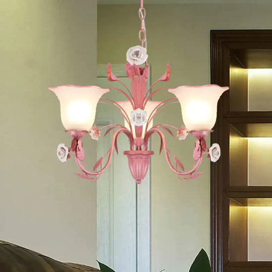 Country Flared Chandelier Lighting Fixture 3/5/7 Bulbs Metal Led Drop Pendant In Pink/Blue For