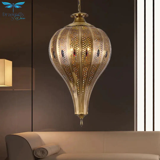 Country Teardrop Chandelier Light Fixture 4 Heads Metal Pendant Lamp In Brass For Living Room