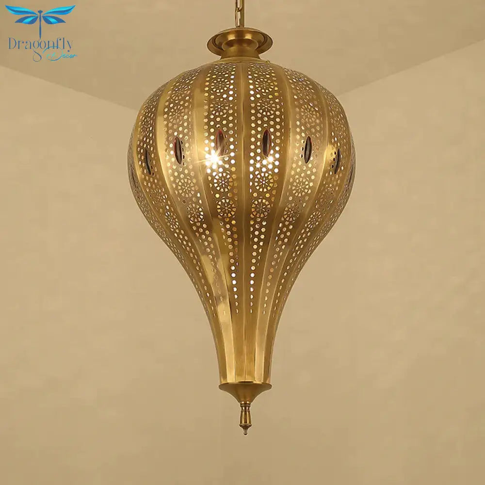 Country Teardrop Chandelier Light Fixture 4 Heads Metal Pendant Lamp In Brass For Living Room