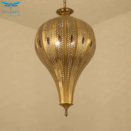 Country Teardrop Chandelier Light Fixture 4 Heads Metal Pendant Lamp In Brass For Living Room