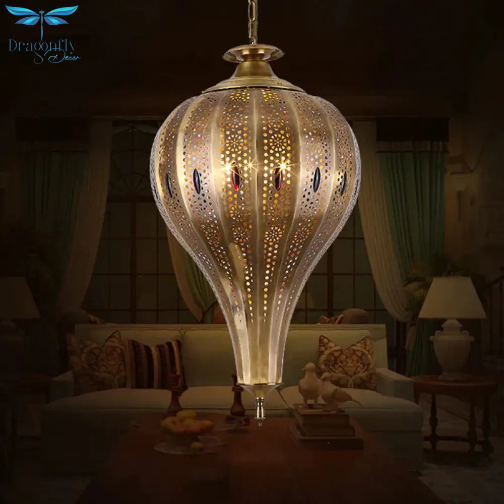 Country Teardrop Chandelier Light Fixture 4 Heads Metal Pendant Lamp In Brass For Living Room