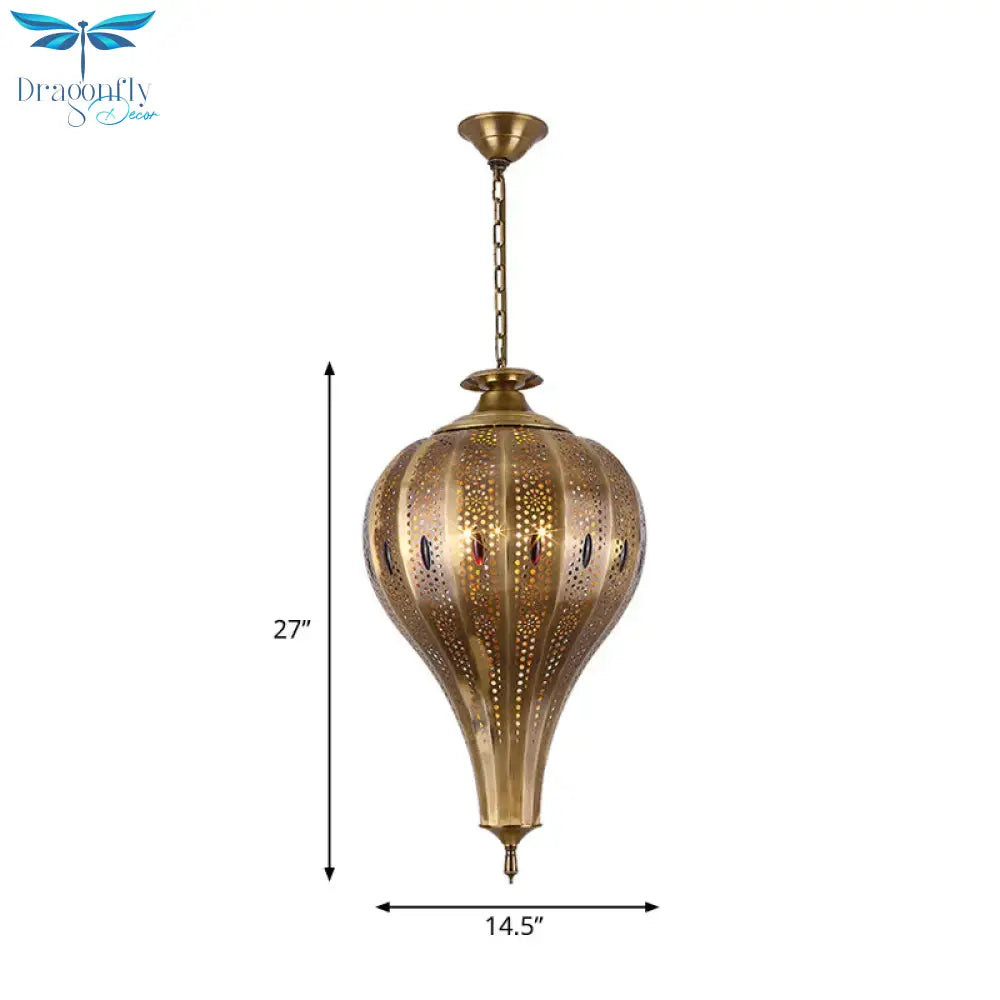 Country Teardrop Chandelier Light Fixture 4 Heads Metal Pendant Lamp In Brass For Living Room