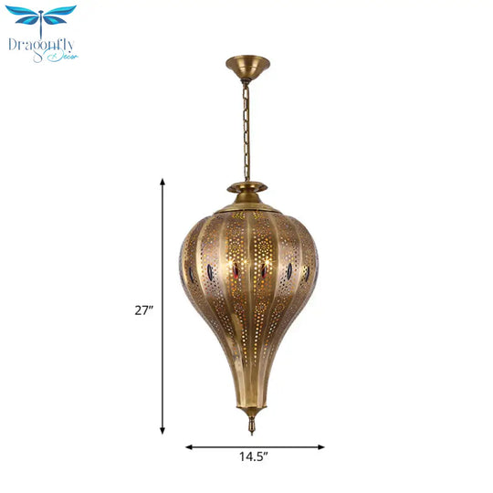 Country Teardrop Chandelier Light Fixture 4 Heads Metal Pendant Lamp In Brass For Living Room