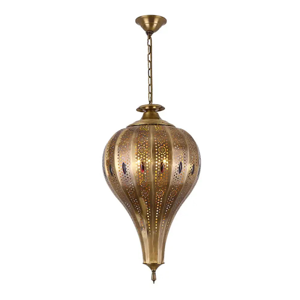 Country Teardrop Chandelier Light Fixture 4 Heads Metal Pendant Lamp In Brass For Living Room