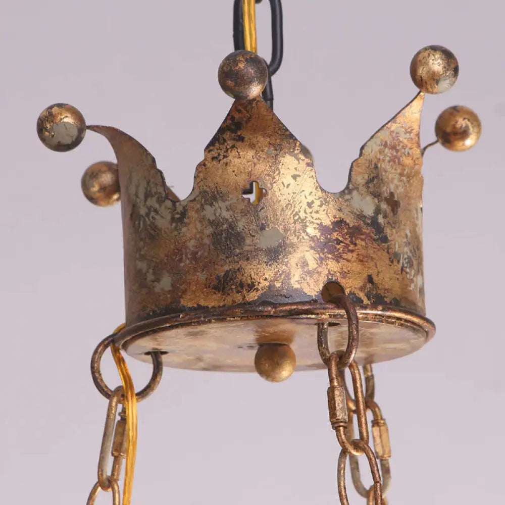 Countryside Crown Hanging Pendant 6 Lights Metal Ceiling Chandelier In Antique Brass For Living Room