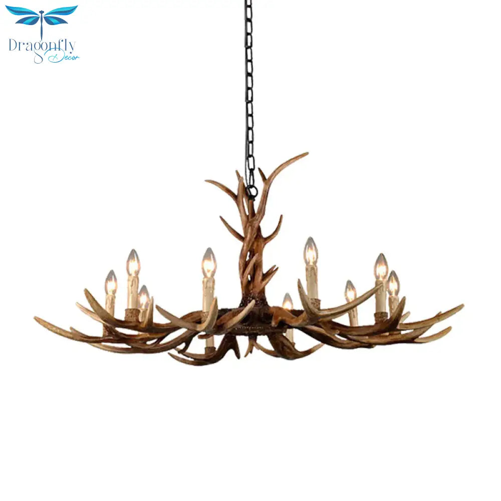 Countryside Faux Antler Hanging Pendant 6/8/10 Lights Resin Ceiling Chandelier In Brown For Living