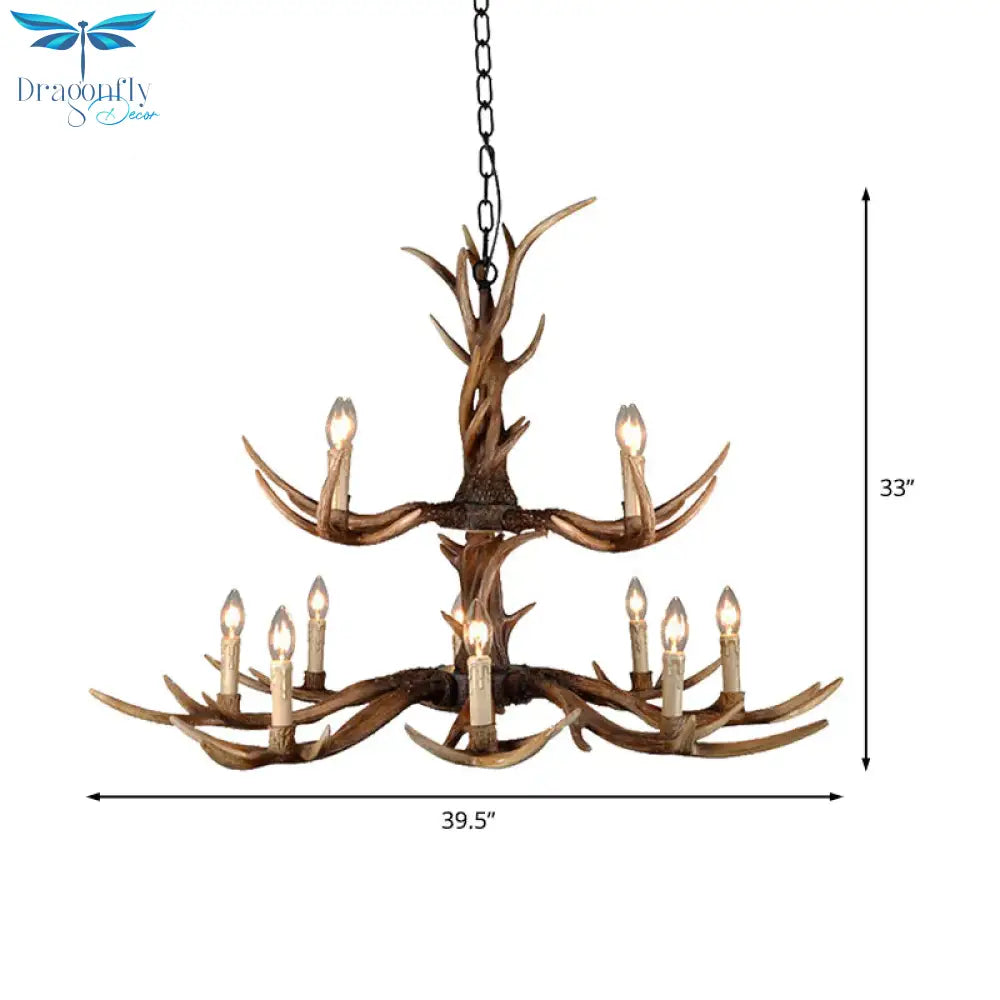 Countryside Faux Antler Hanging Pendant 6/8/10 Lights Resin Ceiling Chandelier In Brown For Living