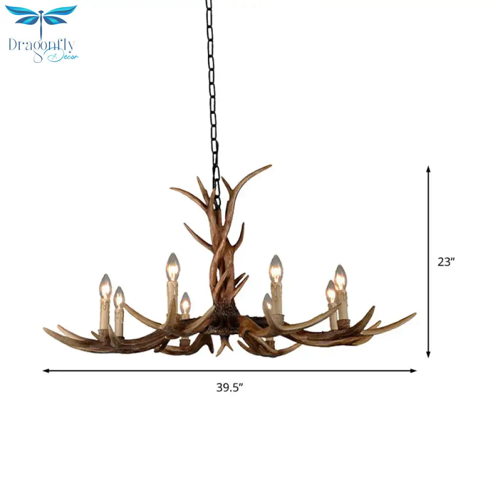 Countryside Faux Antler Hanging Pendant 6/8/10 Lights Resin Ceiling Chandelier In Brown For Living