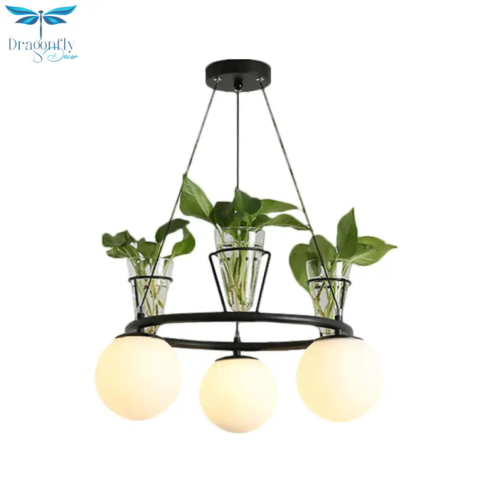 Cream Glass Globe Ceiling Chandelier Warehouse 3/5 - Light Dining Room Hanging Light Kit In Black